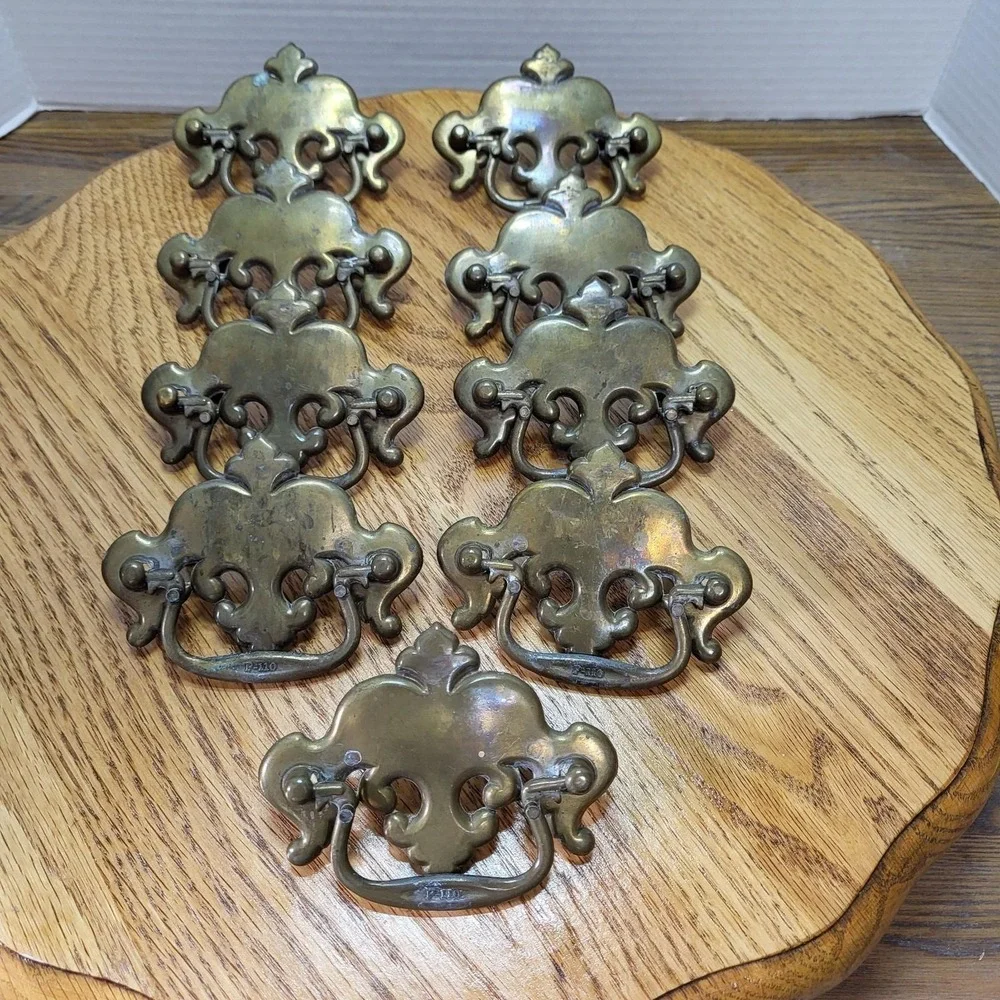 VTG Brass Batwing Drop Bail Drawer Pull Chippendale Style Continental Hardware 9
